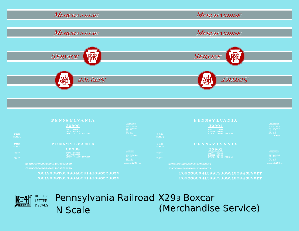 Pennsylvania Railroad 40 Ft Merchandise Service Boxcar Red ,Silver and White