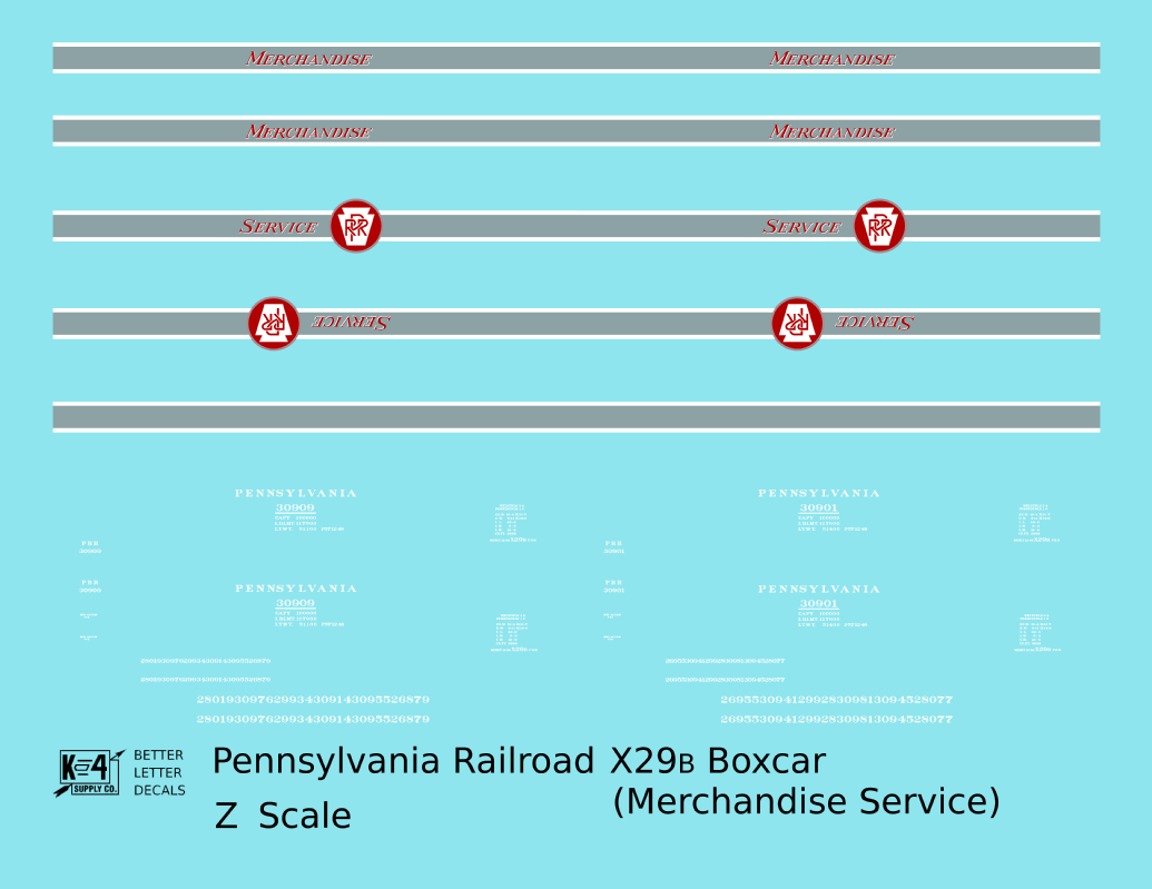 Pennsylvania Railroad 40 Ft Merchandise Service Boxcar Red ,Silver and White