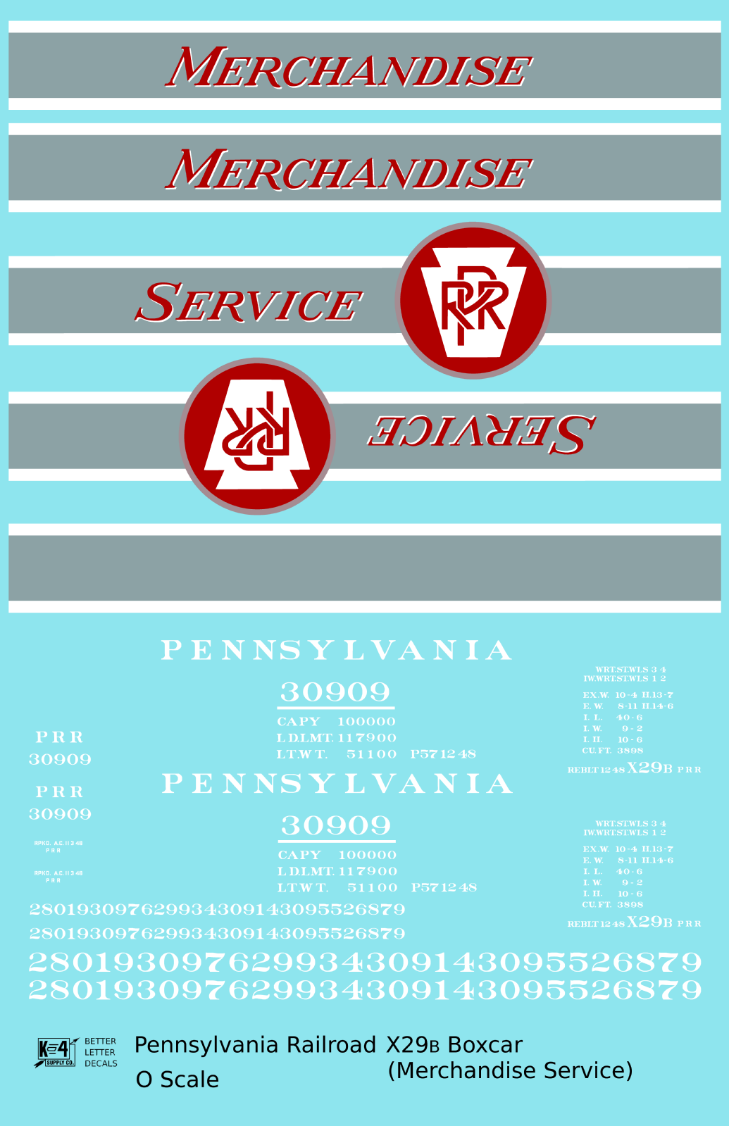 Pennsylvania Railroad 40 Ft Merchandise Service Boxcar Red ,Silver and White