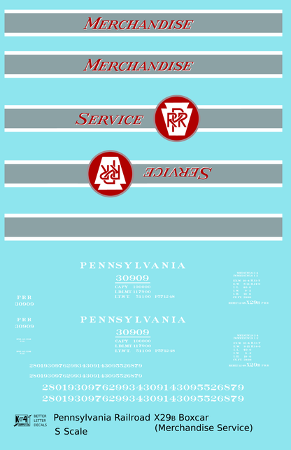 Pennsylvania Railroad 40 Ft Merchandise Service Boxcar Red ,Silver and White
