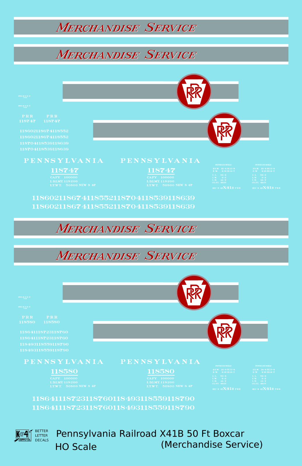 Pennsylvania Railroad 50 Ft Merchandise Service Boxcar Red ,Silver and White