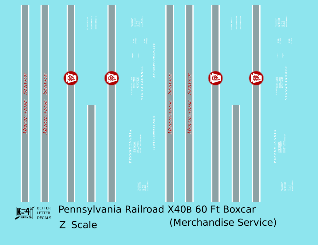 Pennsylvania Railroad 60 Ft Merchandise Service Boxcar Red ,Silver and White