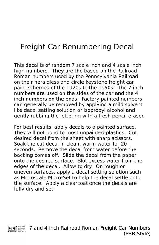 PRR Pennsylvania Style 7 Scale Inch Railroad Roman Freight Car Numbers