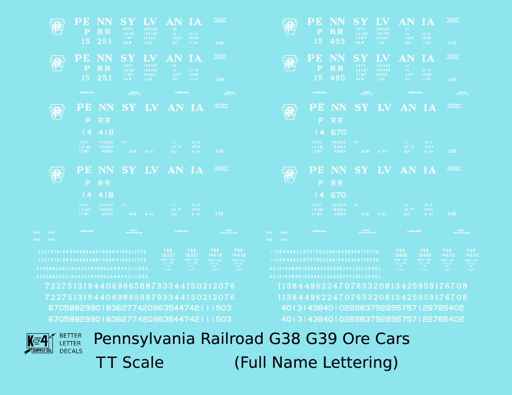 Pennsylvania Railroad G38 G39 Ore Car White Full Name