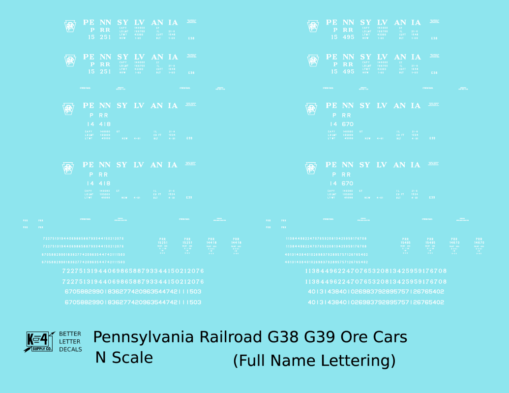 Pennsylvania Railroad G38 G39 Ore Car White Full Name