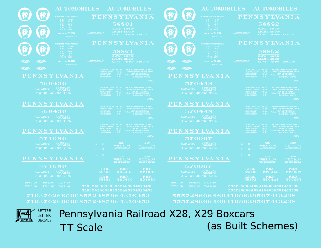 Pennsylvania Railroad PRR X28 and X29 Boxcar White As Built Scheme