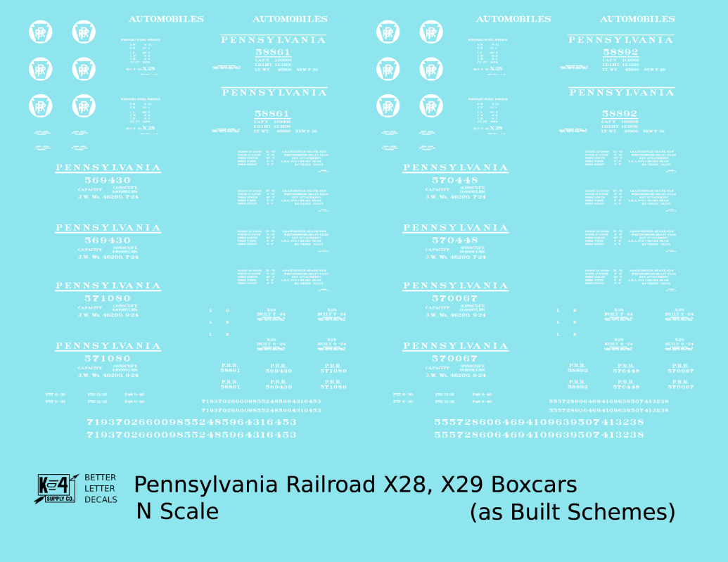Pennsylvania Railroad PRR X28 and X29 Boxcar White As Built Scheme
