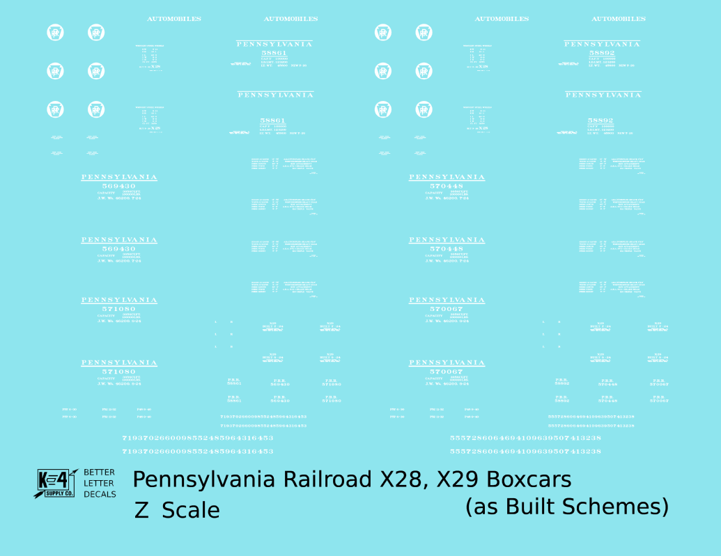 Pennsylvania Railroad PRR X28 and X29 Boxcar White As Built Scheme