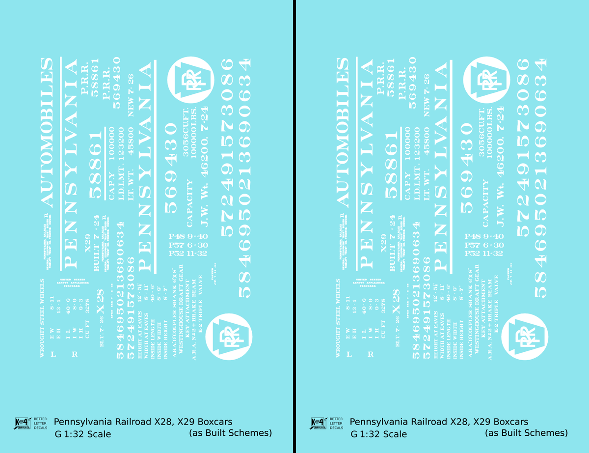 Pennsylvania Railroad PRR X28 and X29 Boxcar White As Built Scheme