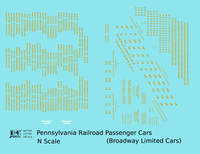 Pennsylvania Railroad Broadway Ltd Passenger Car Dulux Gold  - Decal - Choose Scale