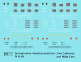 Pennsylvania Reading Seashore Line PRSL Cabooses and MOW Cars   - Decal - Choose Scale