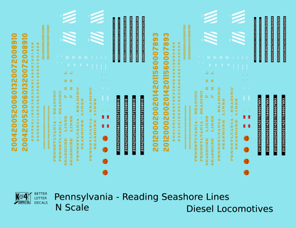 Pennsylvania Reading Seashore Line PRSL Diesel Locomotives Dulux Gold  - Decal - Choose Scale