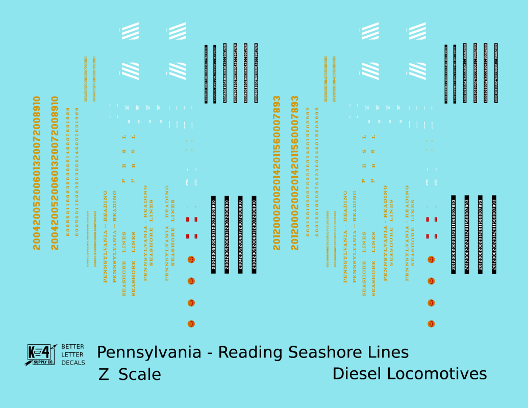 Pennsylvania Reading Seashore Line PRSL Diesel Locomotives Dulux Gold  - Decal - Choose Scale