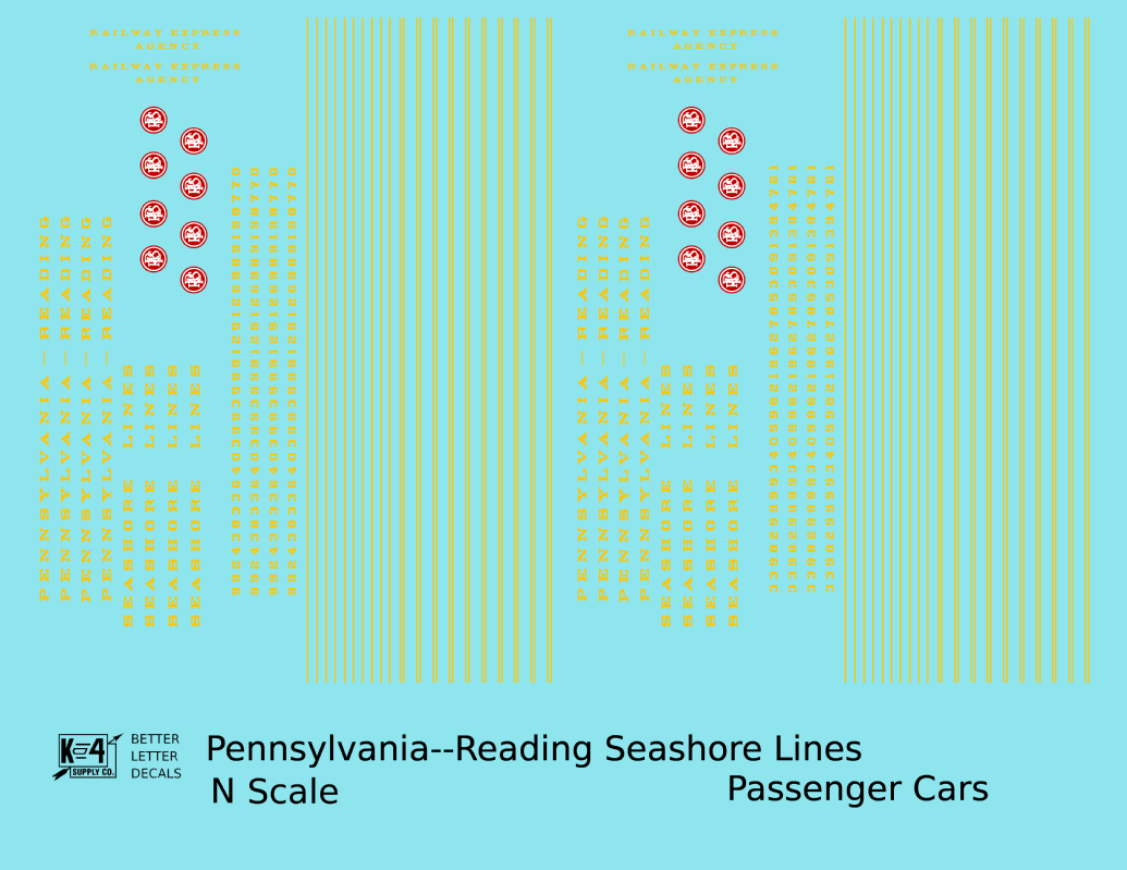 Pennsylvania Reading Seashore Lines PRSL Passenger Car Yellow