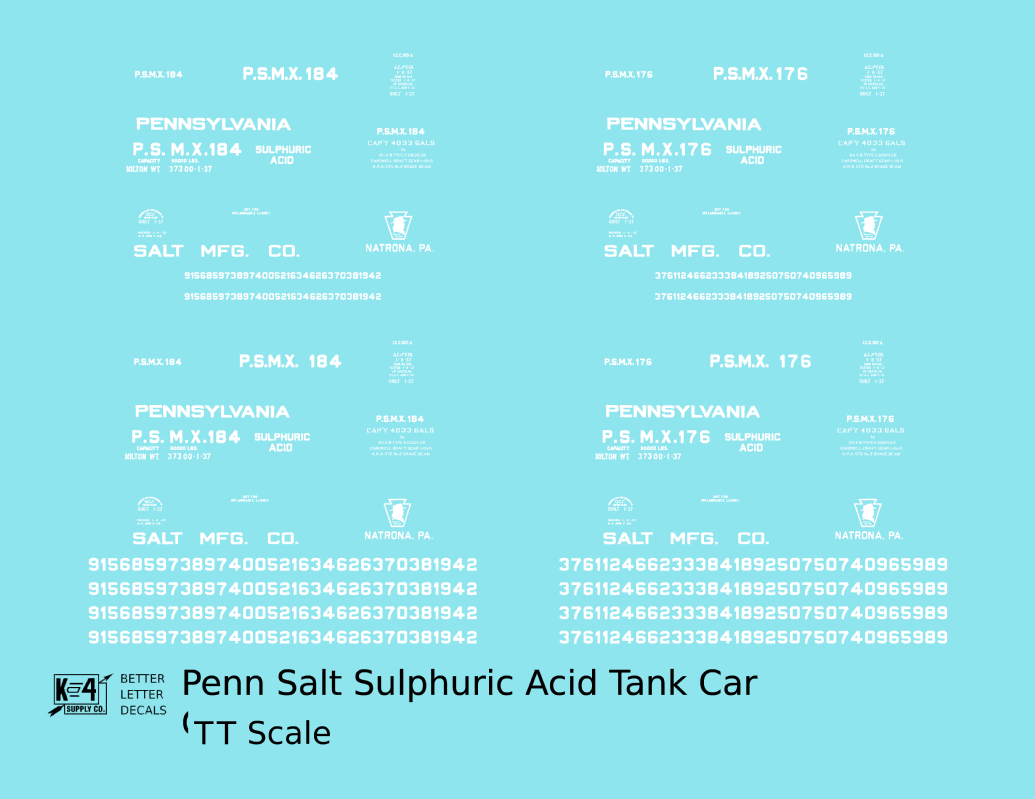 Pennsylvania Penn Salt Sulphuric Acid Tank Car White