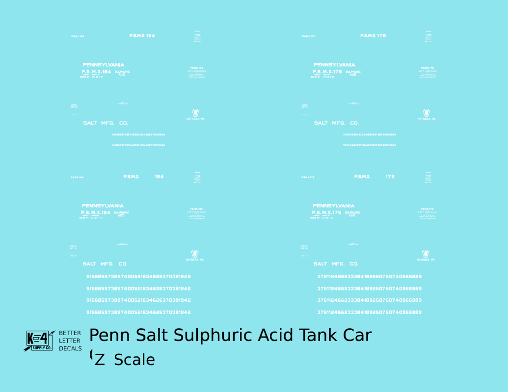 Pennsylvania Penn Salt Sulphuric Acid Tank Car White