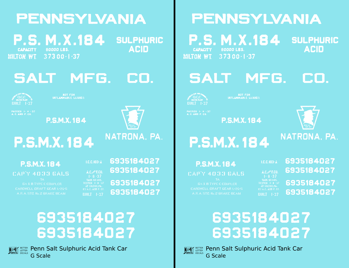 Pennsylvania Penn Salt Sulphuric Acid Tank Car White