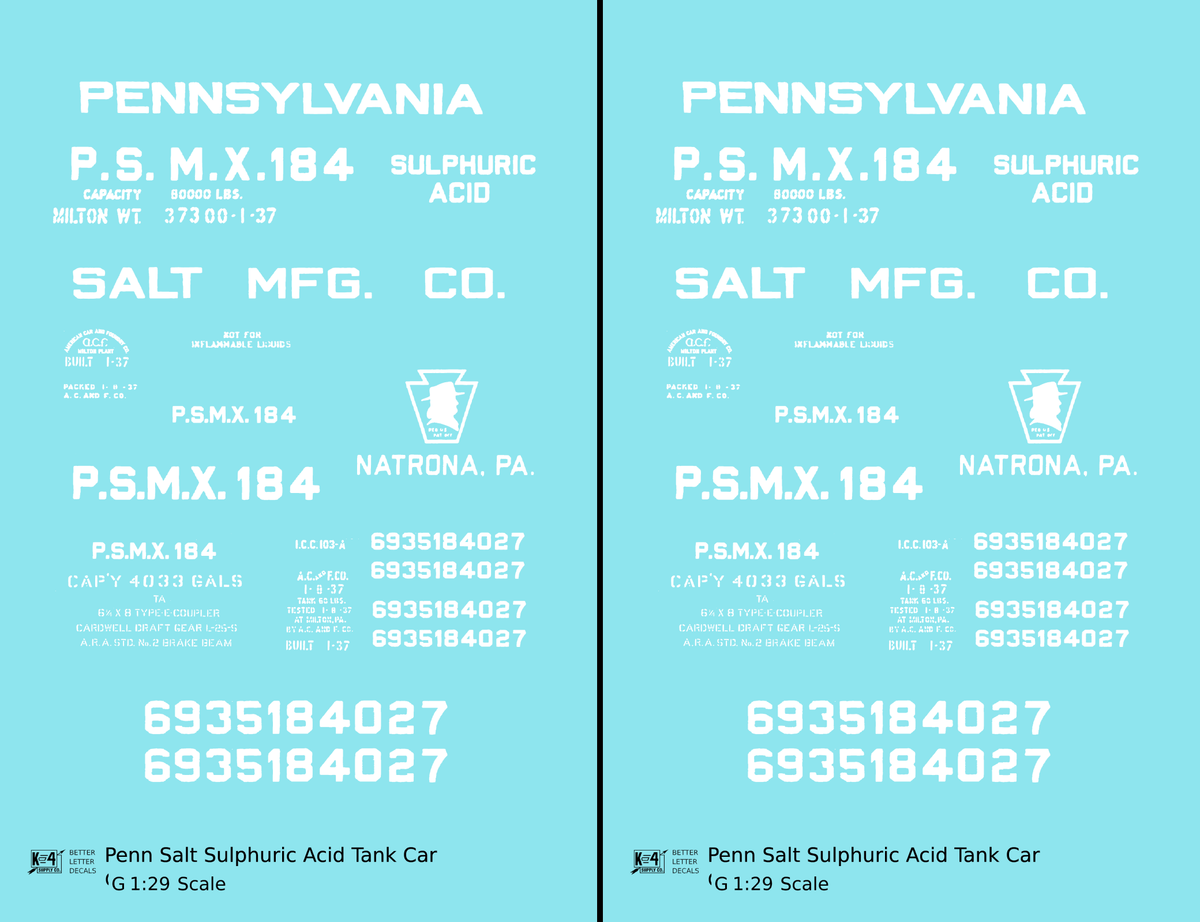 Pennsylvania Penn Salt Sulphuric Acid Tank Car White