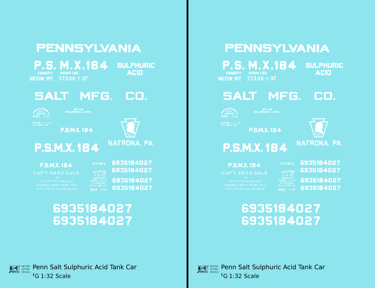 Pennsylvania Penn Salt Sulphuric Acid Tank Car White
