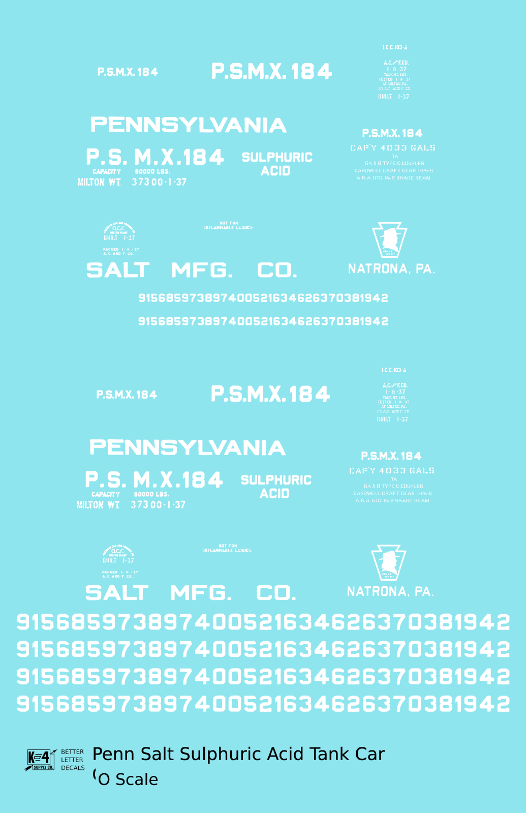 Pennsylvania Penn Salt Sulphuric Acid Tank Car White