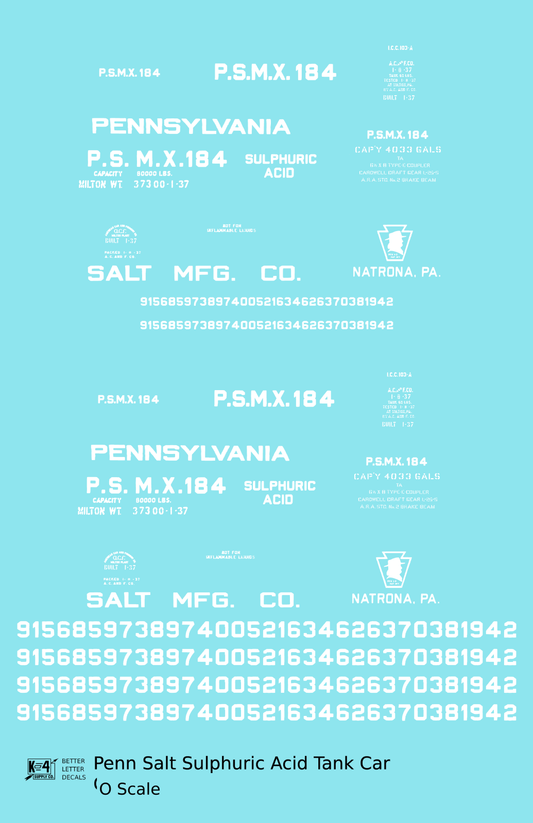 Pennsylvania Penn Salt Sulphuric Acid Tank Car White