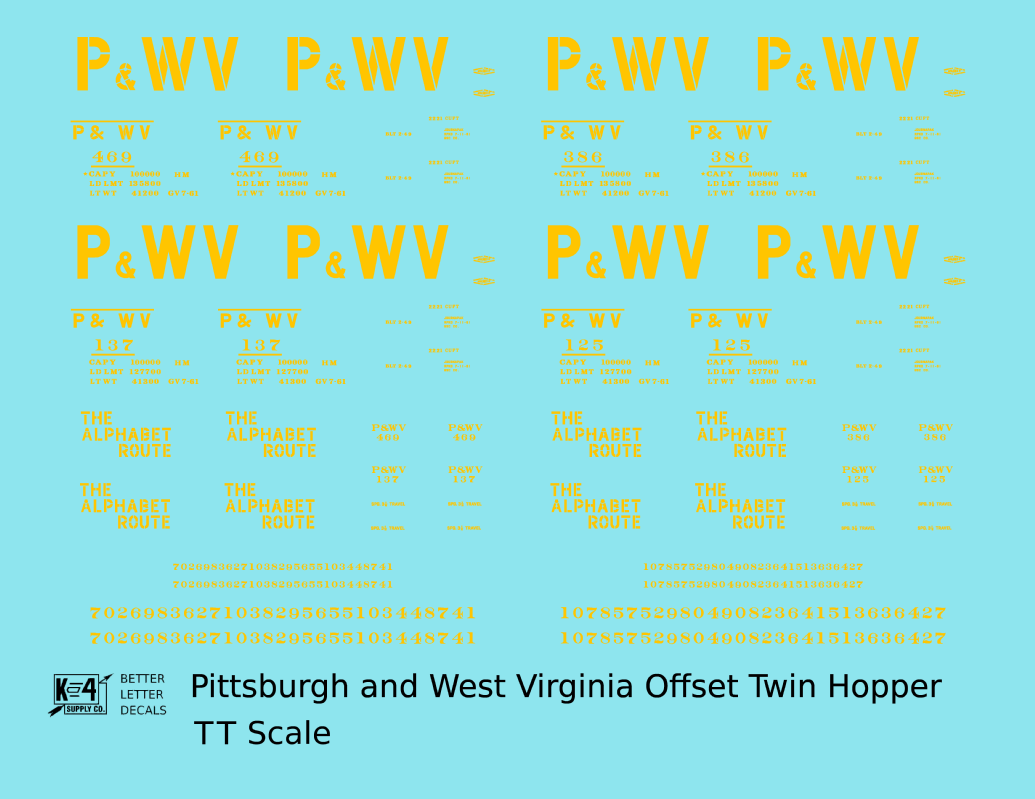 Pittsburgh and West Virginia Alphabet Route Hopper Car Yellow