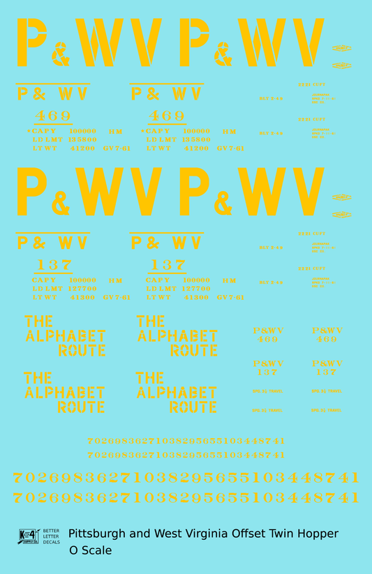 Pittsburgh and West Virginia Alphabet Route Hopper Car Yellow