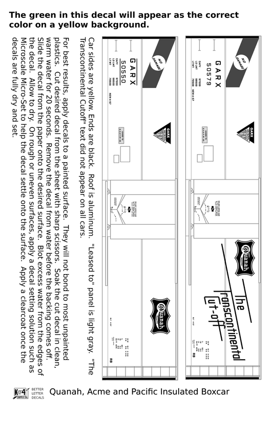 Quanah, Acme and Pacific (GARX) 50 Ft Plug Door Boxcar Black and Green The Transcontinental Cut-Off