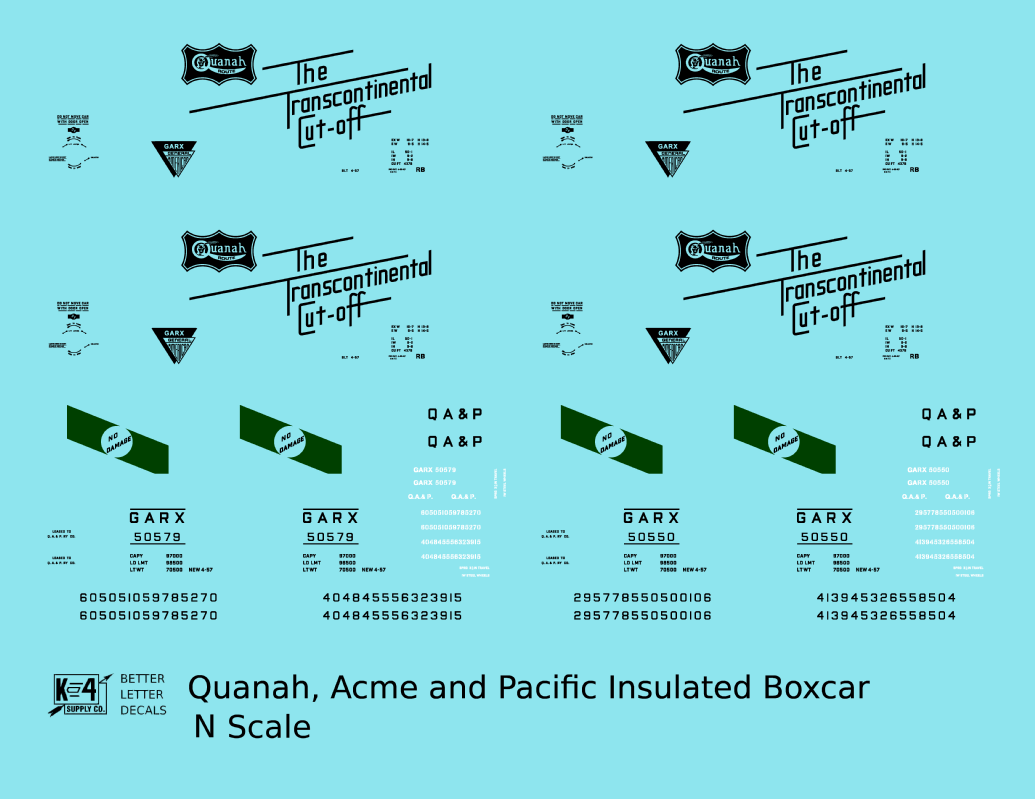 Quanah, Acme and Pacific (GARX) 50 Ft Plug Door Boxcar Black and Green The Transcontinental Cut-Off