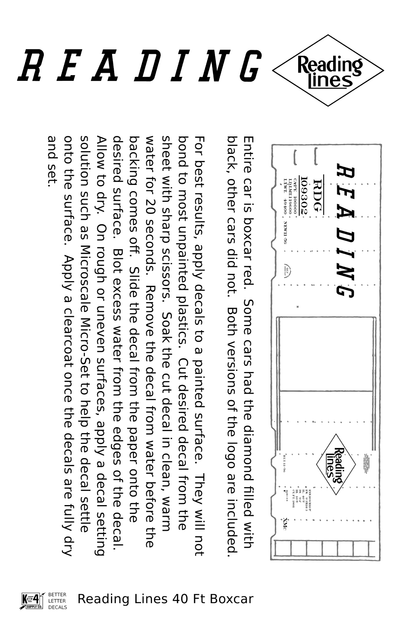 Reading 40 Ft Boxcar White Diamond Logo