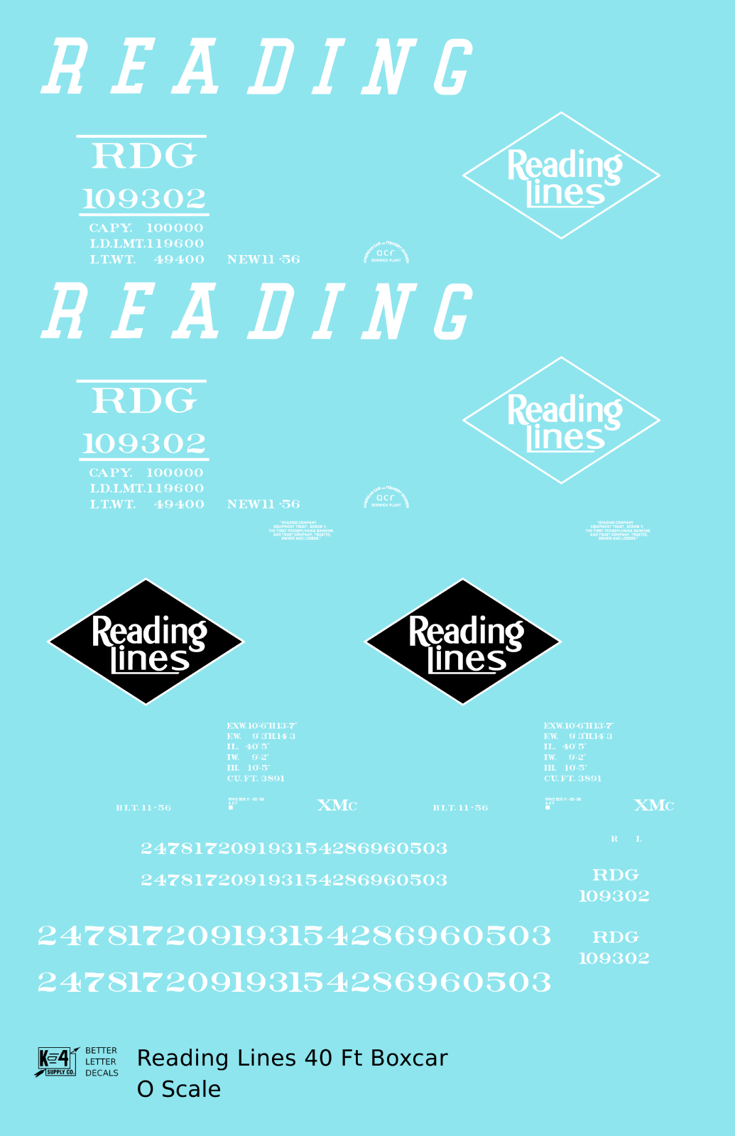 Reading 40 Ft Boxcar White Diamond Logo