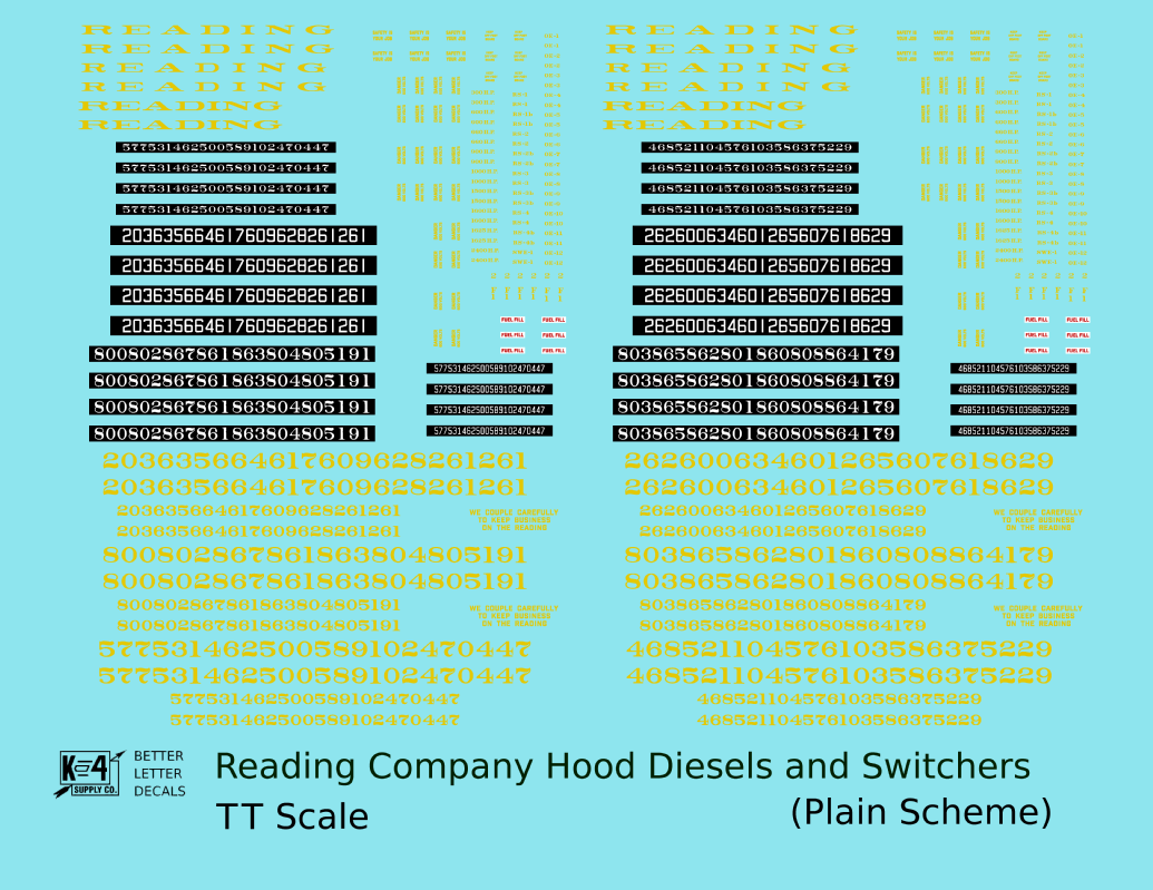 Reading Diesel Locomotive Dulux Gold Early Plain Scheme - Decal - Choose Scale