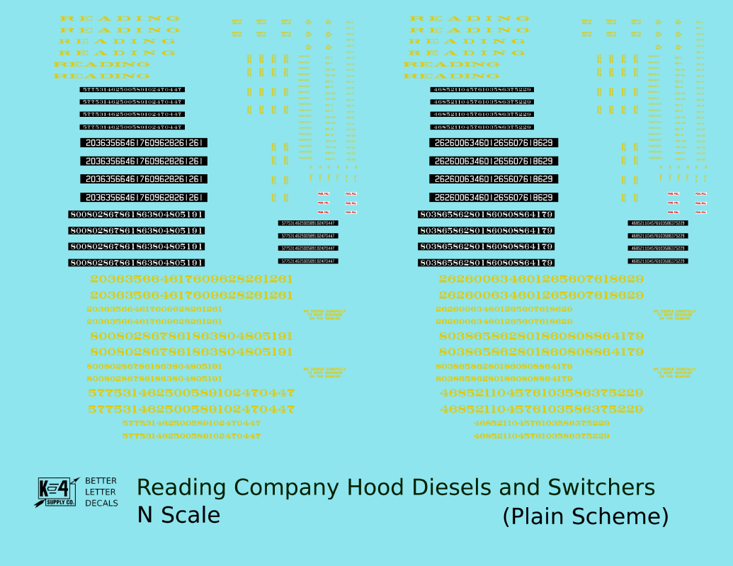 Reading Diesel Locomotive Dulux Gold Early Plain Scheme - Decal - Choose Scale