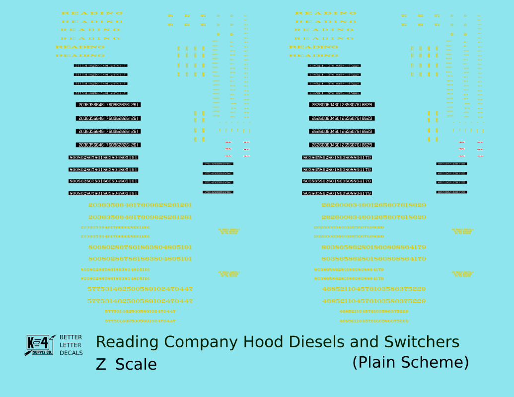 Reading Diesel Locomotive Dulux Gold Early Plain Scheme - Decal - Choose Scale