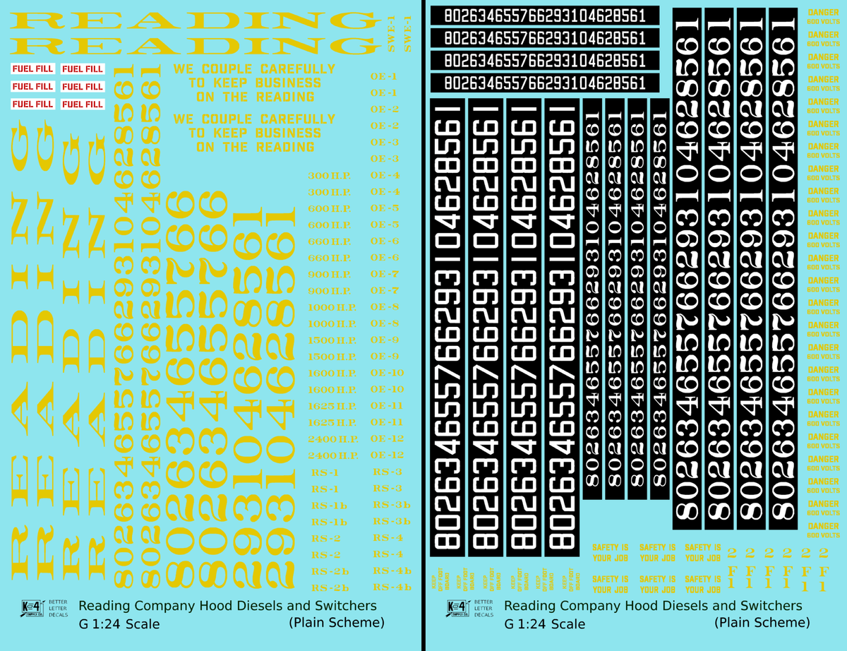 Reading Diesel Locomotive Dulux Gold Early Plain Scheme - Decal - Choose Scale