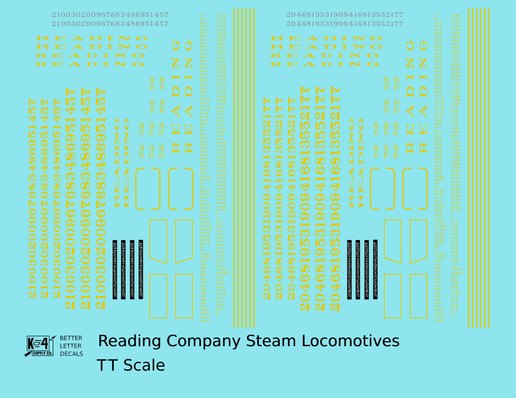 Reading Steam Locomotive Dulux Gold  - Decal - Choose Scale
