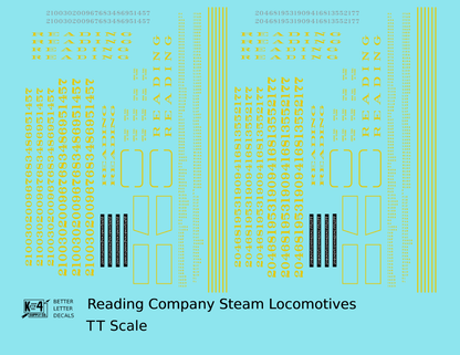 Reading Steam Locomotive Dulux Gold  - Decal - Choose Scale