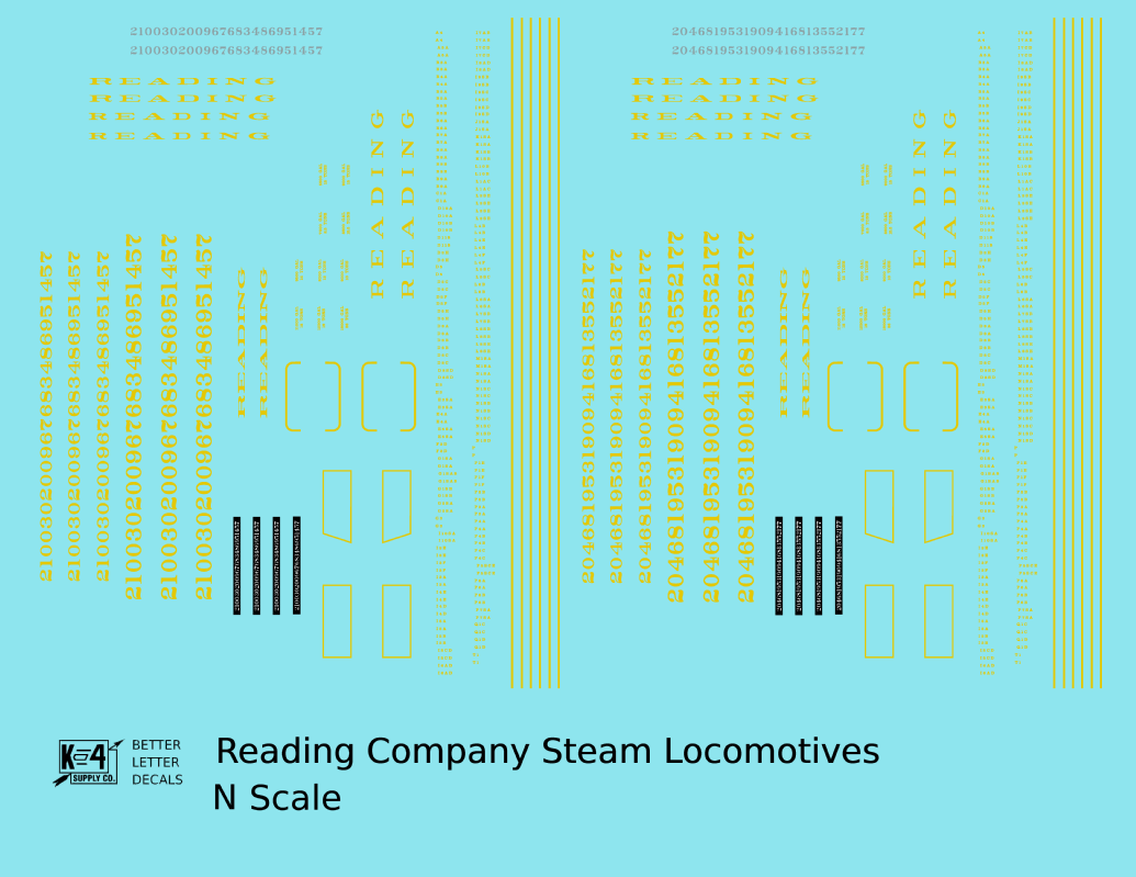 Reading Steam Locomotive Dulux Gold  - Decal - Choose Scale