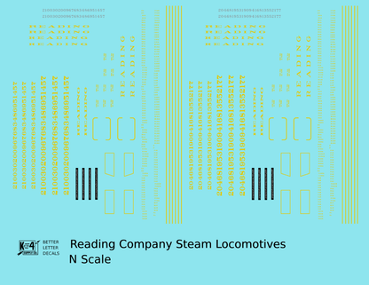 Reading Steam Locomotive Dulux Gold  - Decal - Choose Scale