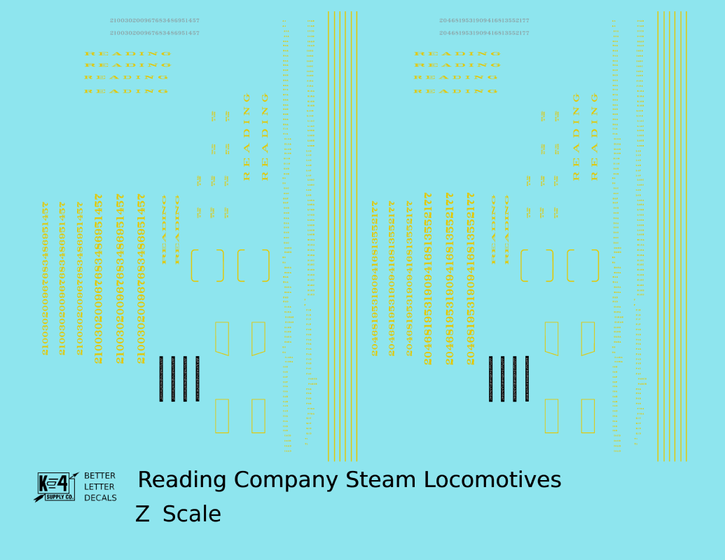 Reading Steam Locomotive Dulux Gold  - Decal - Choose Scale