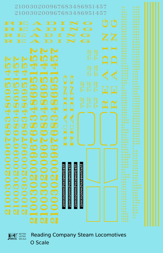 Reading Steam Locomotive Dulux Gold  - Decal Sheet