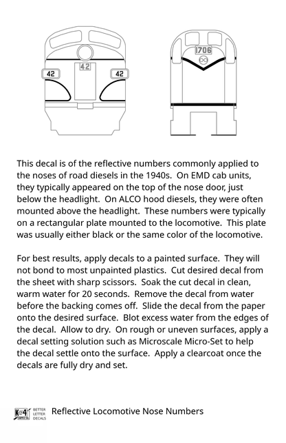 EMD/ALCO 1940s Reflective Locomotive Numbers  Silver  - Decal