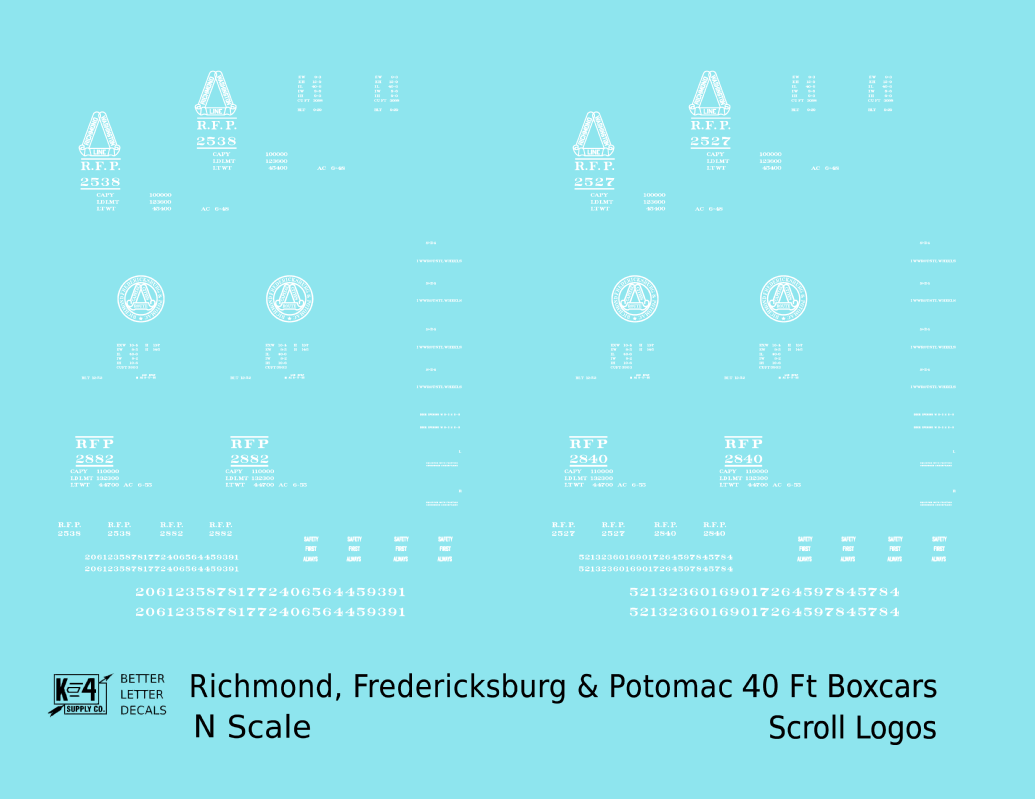 Richmond, Fredericksburg & Potomac 40 Boxcar RF&P Scroll Logos 