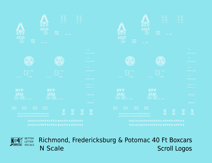 Richmond, Fredericksburg & Potomac 40 Boxcar RF&P Scroll Logos 