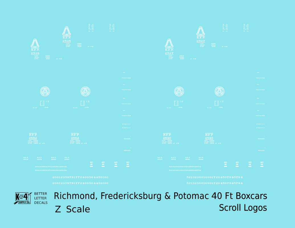 Richmond, Fredericksburg & Potomac 40 Boxcar RF&P Scroll Logos 