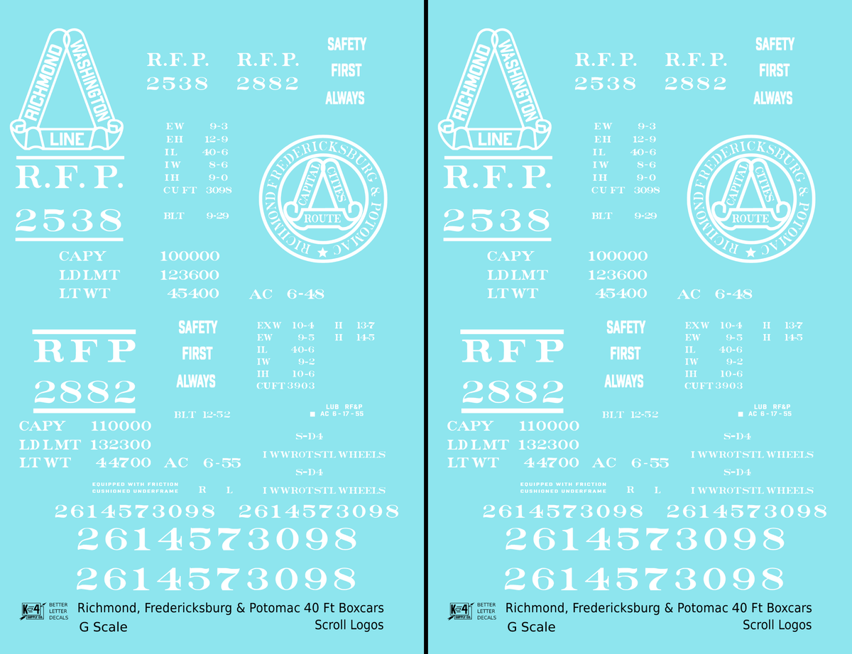 Richmond, Fredericksburg & Potomac 40 Boxcar RF&P Scroll Logos 