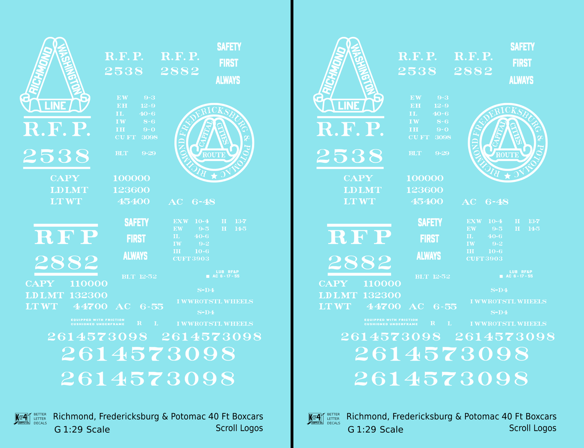 Richmond, Fredericksburg & Potomac 40 Boxcar RF&P Scroll Logos 