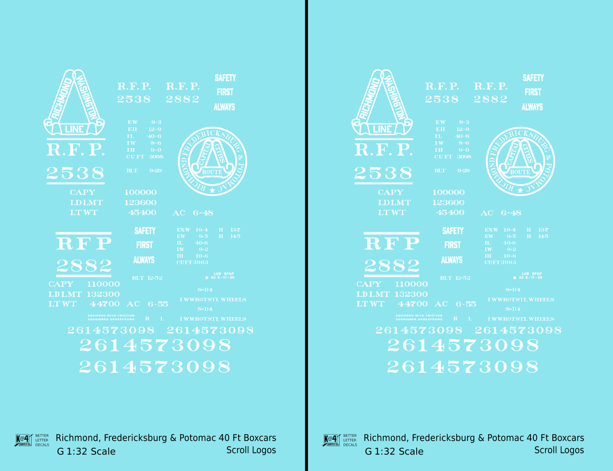 Richmond, Fredericksburg & Potomac 40 Boxcar RF&P Scroll Logos 