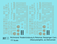 Richmond, Fredericksburg and Potomac Heavyweight Passenger Car Bronze Gold As Built Lettering - Decal - Choose Scale