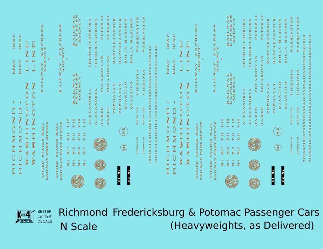 Richmond, Fredericksburg and Potomac Heavyweight Passenger Car Bronze Gold As Built Lettering